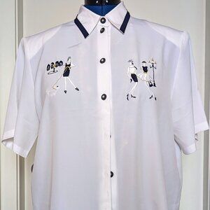 Short sleeved blouse with Girls in Paris embroidery and exquisite furnishing🪡